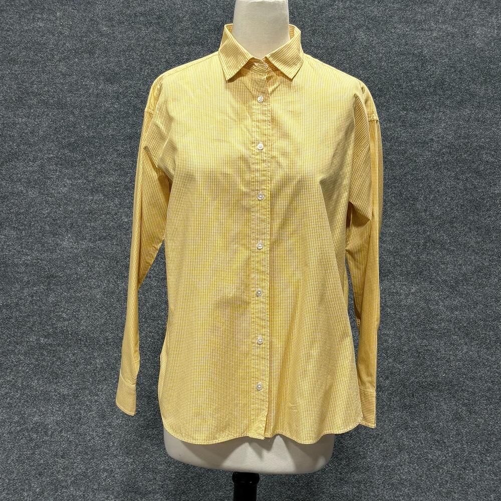 J McLaughlin Shirt Womens Medium Yellow Check Long Sleeve Button Front Casual